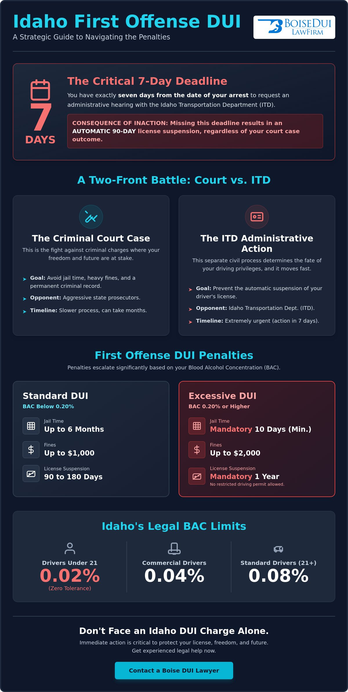 First Offense DUI Idaho: Penalties, License Rules, and Defense Strategies (2026)