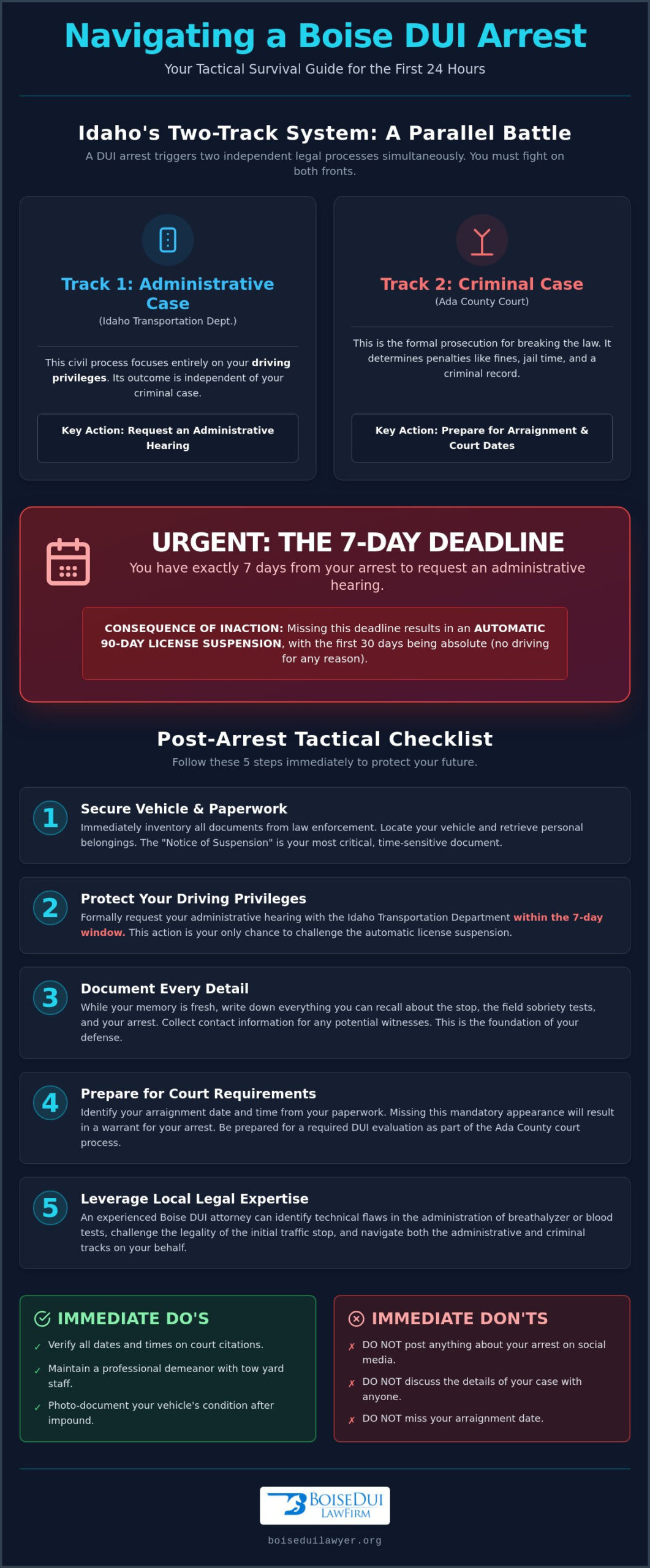 DUI Arrest in Boise, Idaho: Your Immediate 5-Step Survival Checklist